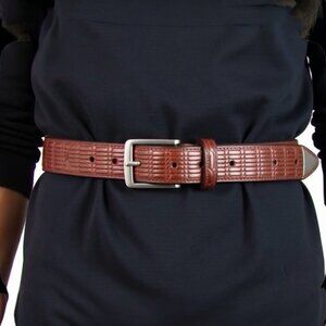 Peruzzi Florence Italy Cognac Brown Genuine Leather Basket Weave Belt 95/110 New